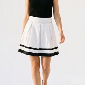 Viriato White Cotton Pleated A-Line Skirt Navy Blue Nautical Made in Spain 40/S